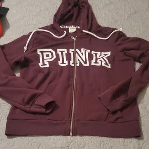 Victoria's Secret PINK Hoodie in Deep Maroon with White Accents Size LARGE